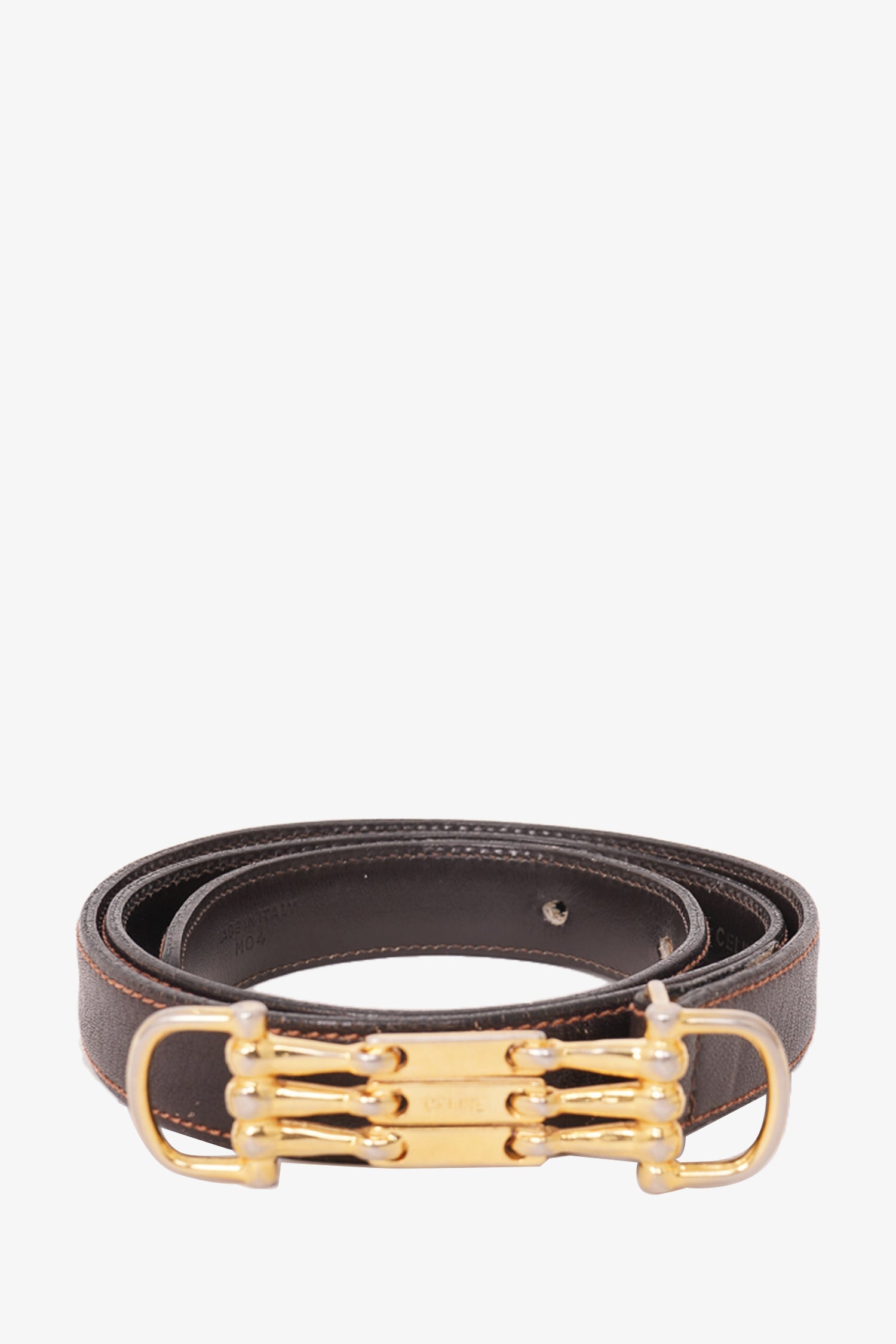 Celine Brown Leather Thin Waist Belt GHW Size 65