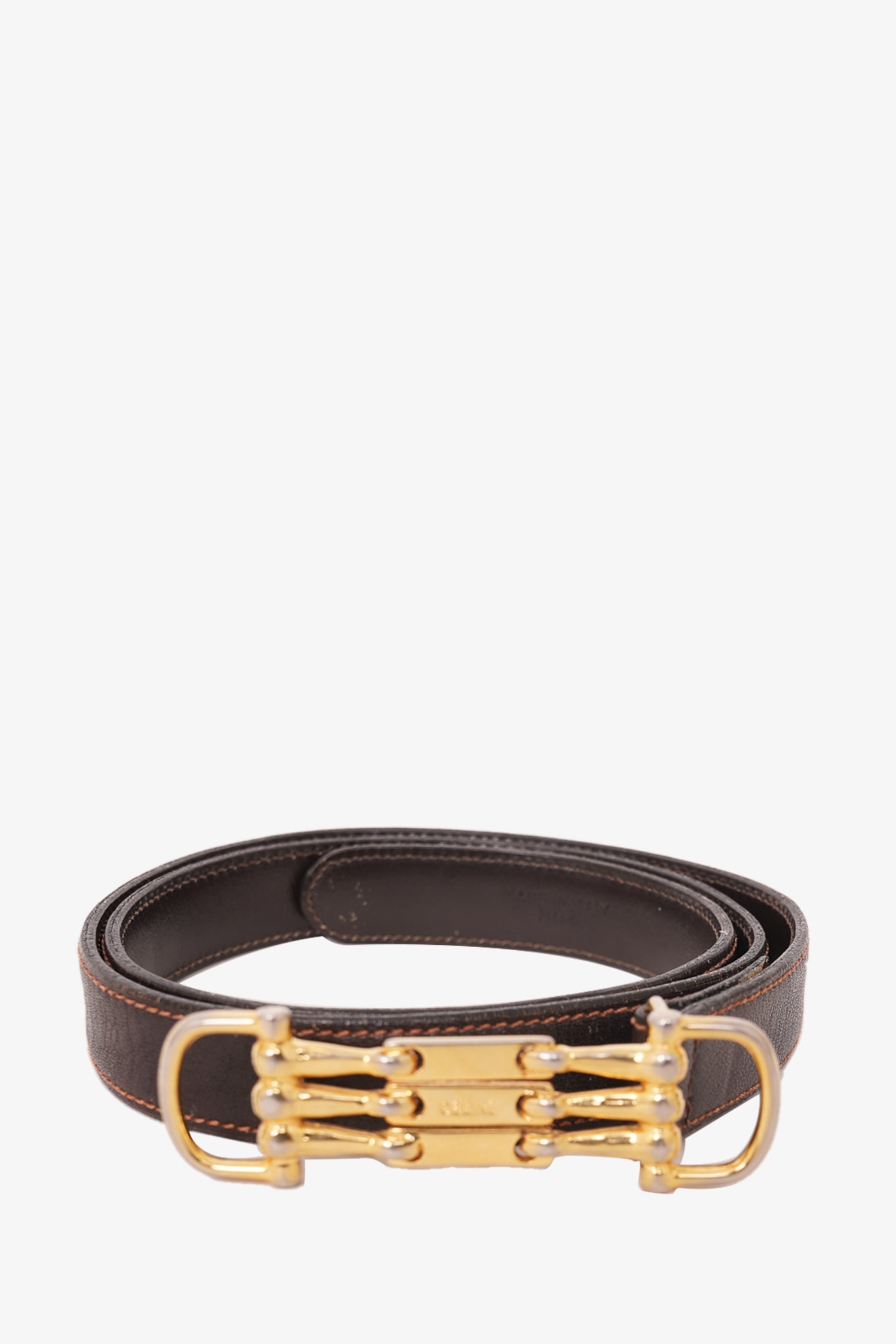Celine Brown Leather Thin Waist Belt GHW Size 65