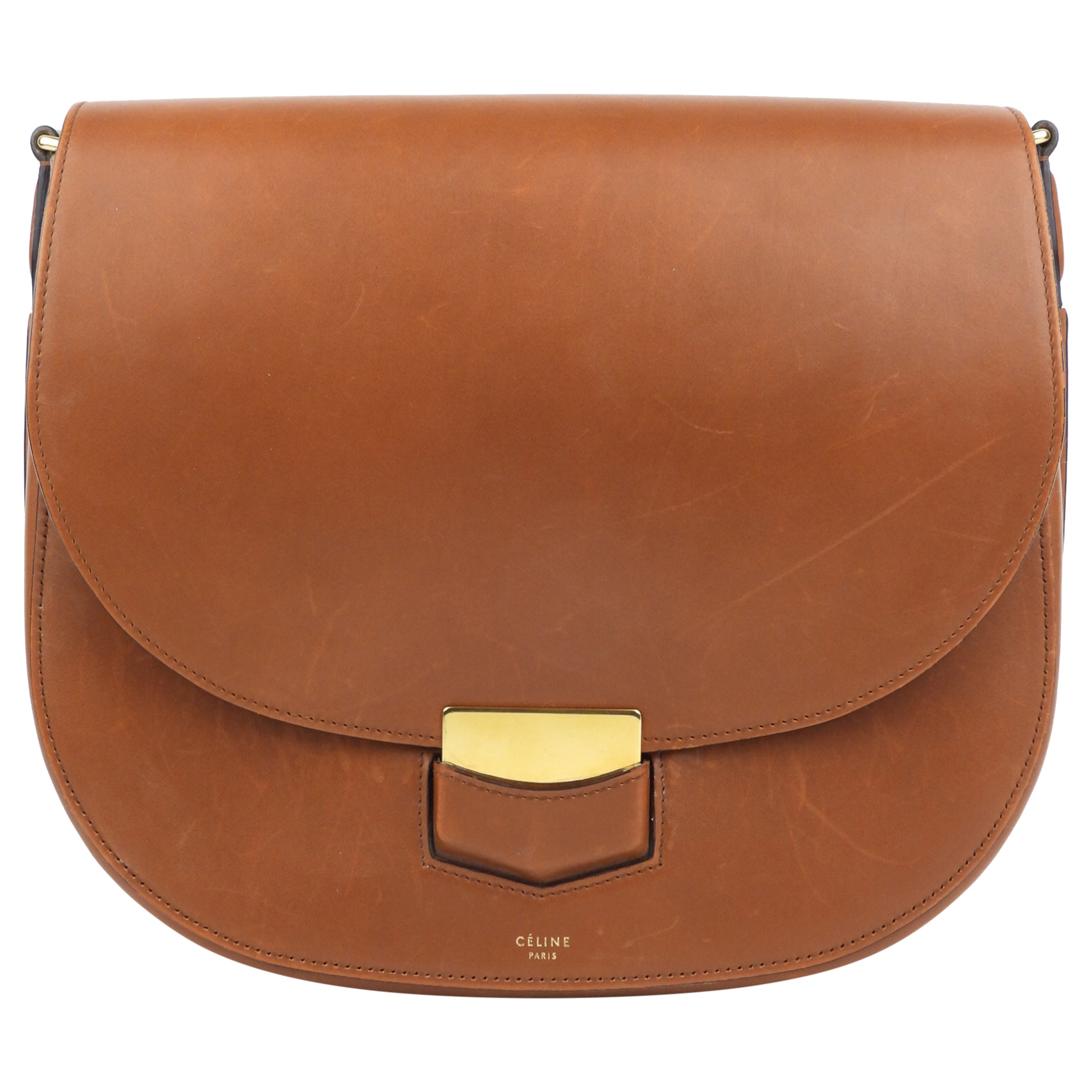 Celine Brown Smooth Leather Medium Trotteur Crossbody Shoulder Bag