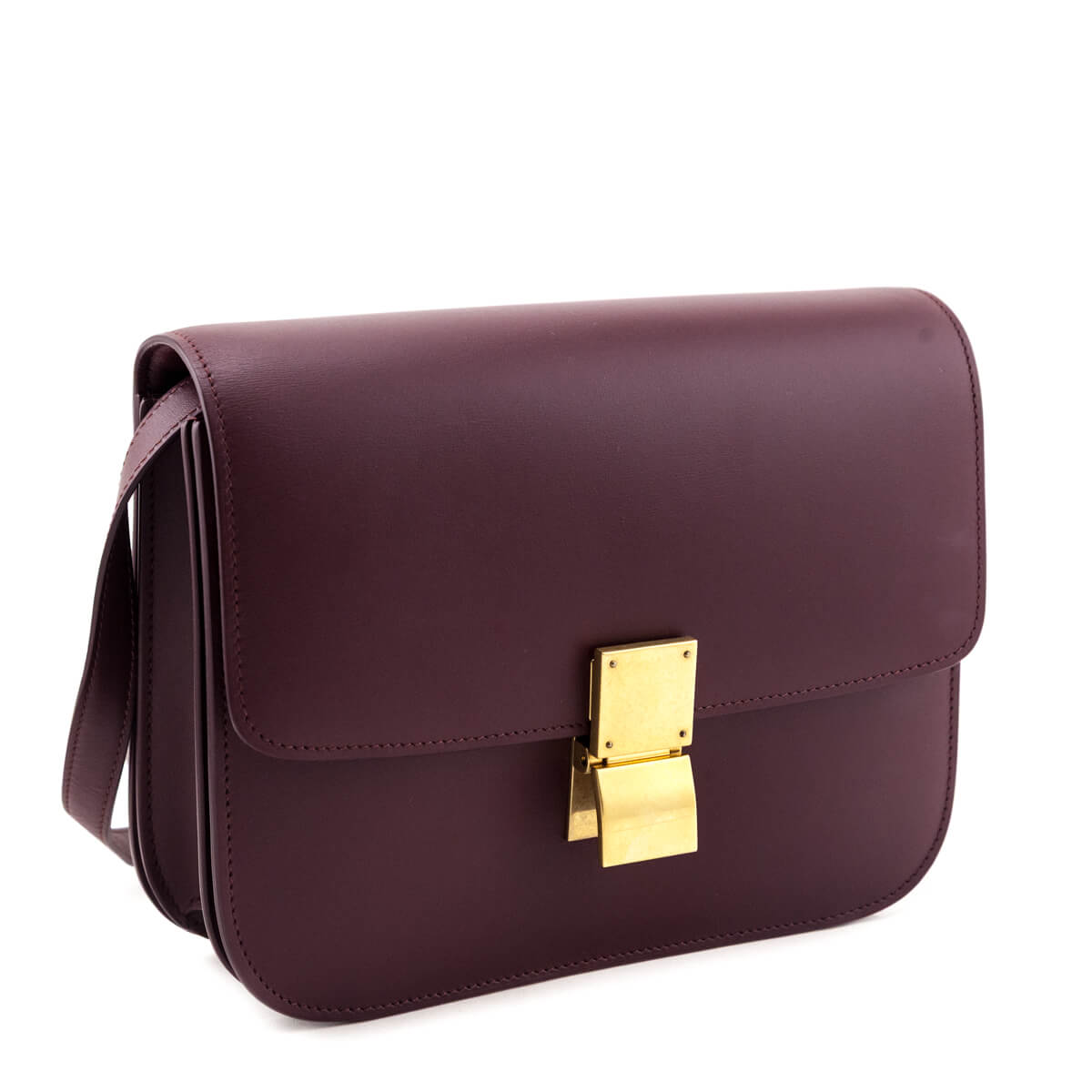 Celine Burgundy Box Calfskin Medium Classic Box Flap