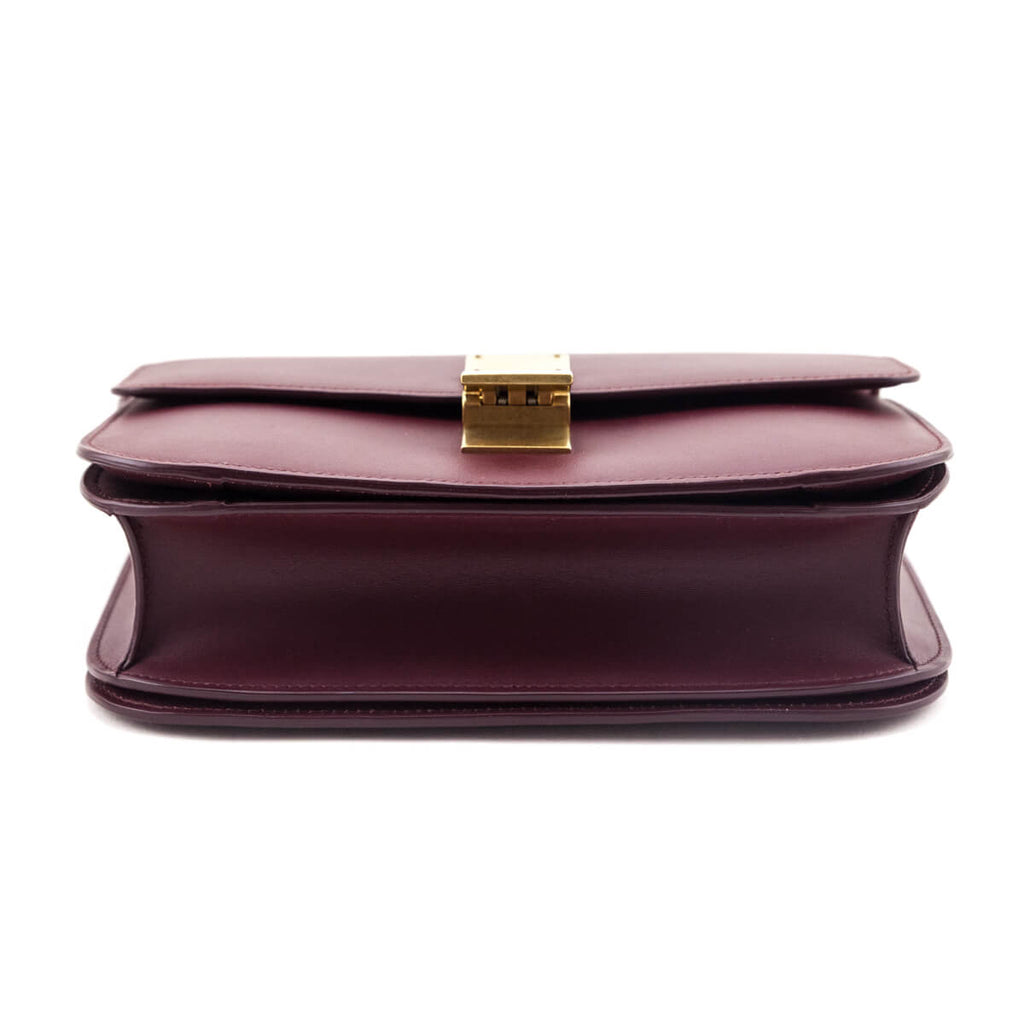 Celine Burgundy Box Calfskin Medium Classic Box Flap