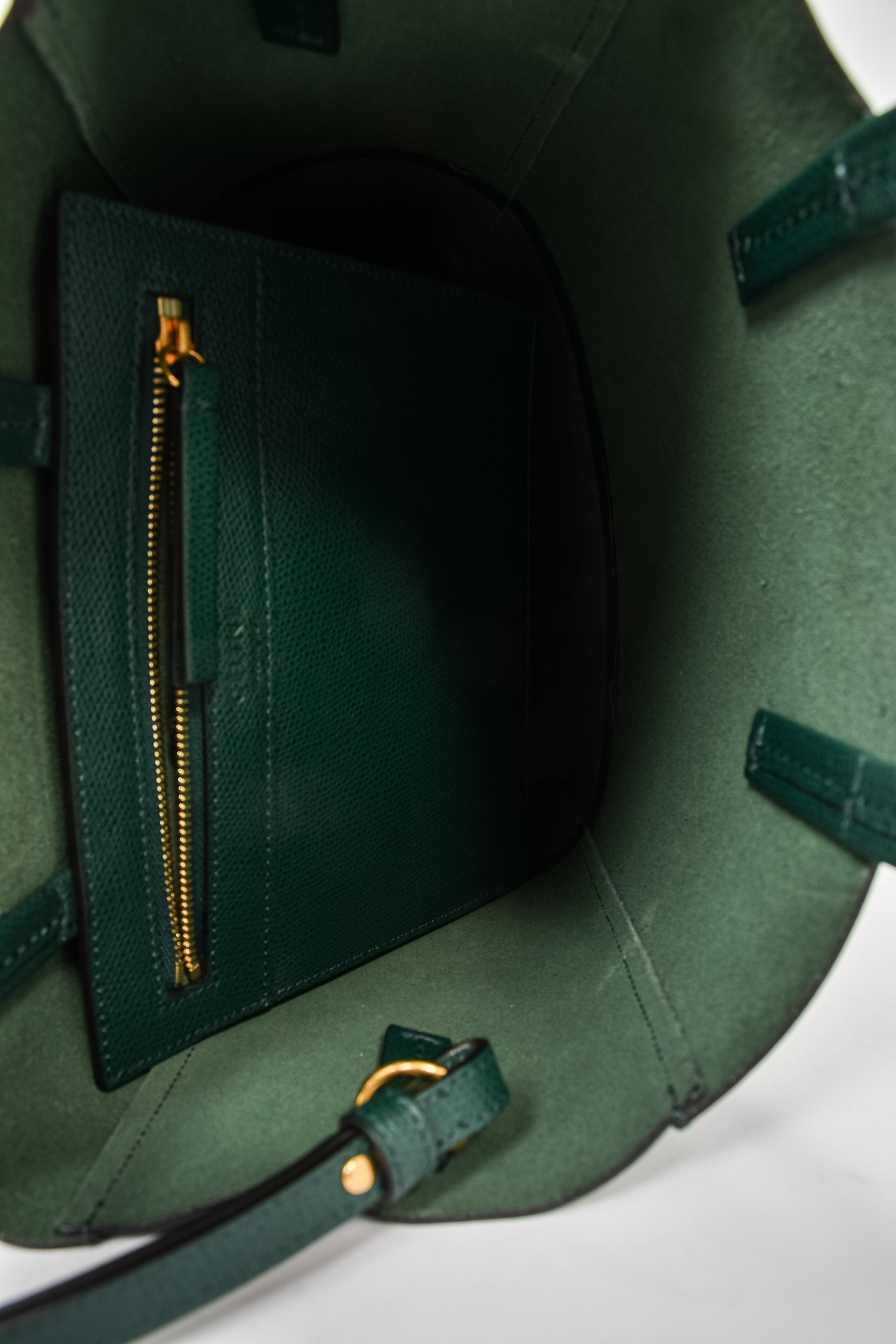 Celine Forest Green/Black Leather Cabas Vertical Tote Bag with Strap