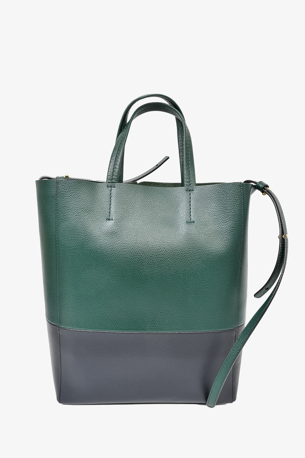 Celine Forest Green/Black Leather Cabas Vertical Tote Bag with Strap
