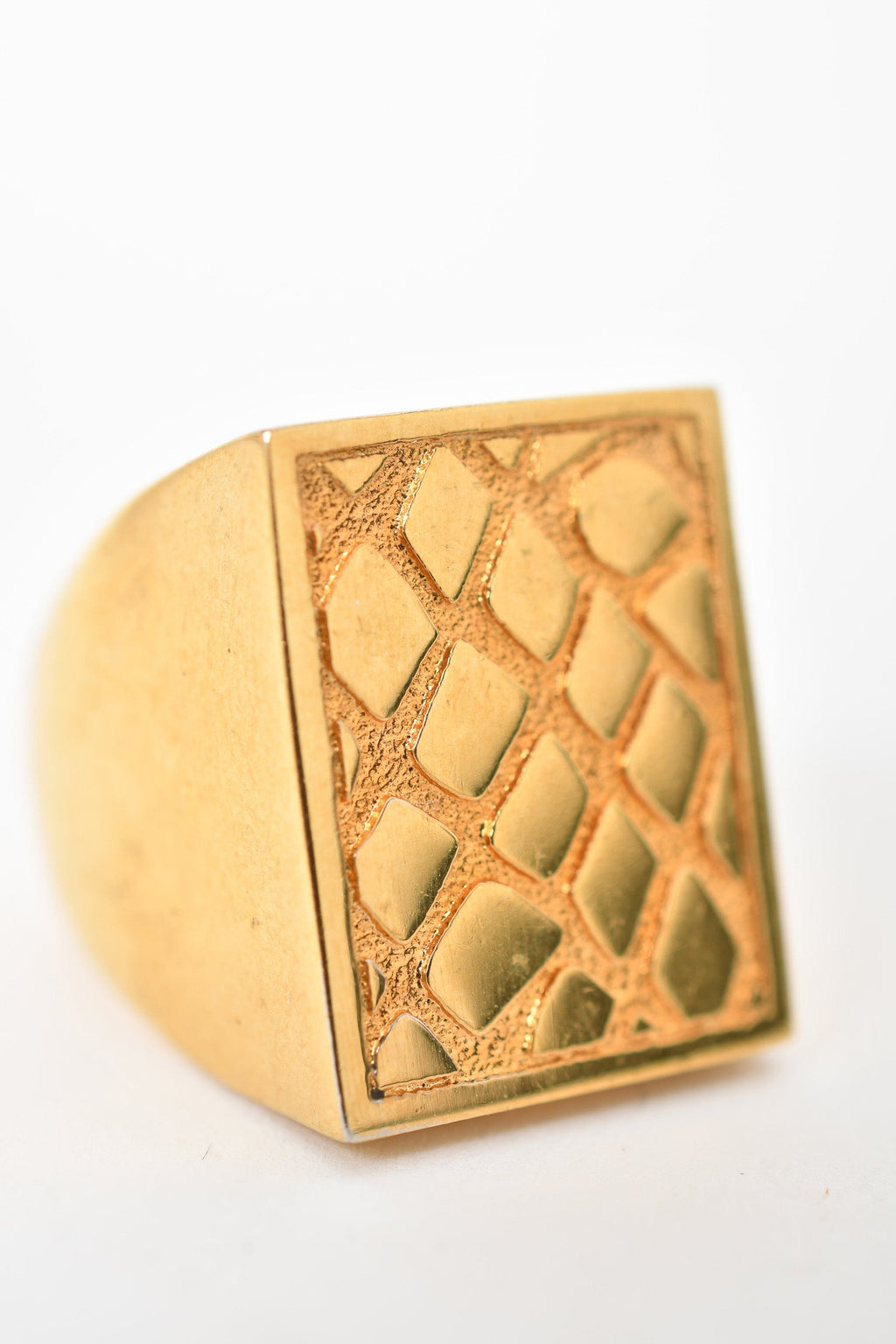 Celine Gold Toned Brass Flat 'Animals' Embossed Signet Ring sz 52