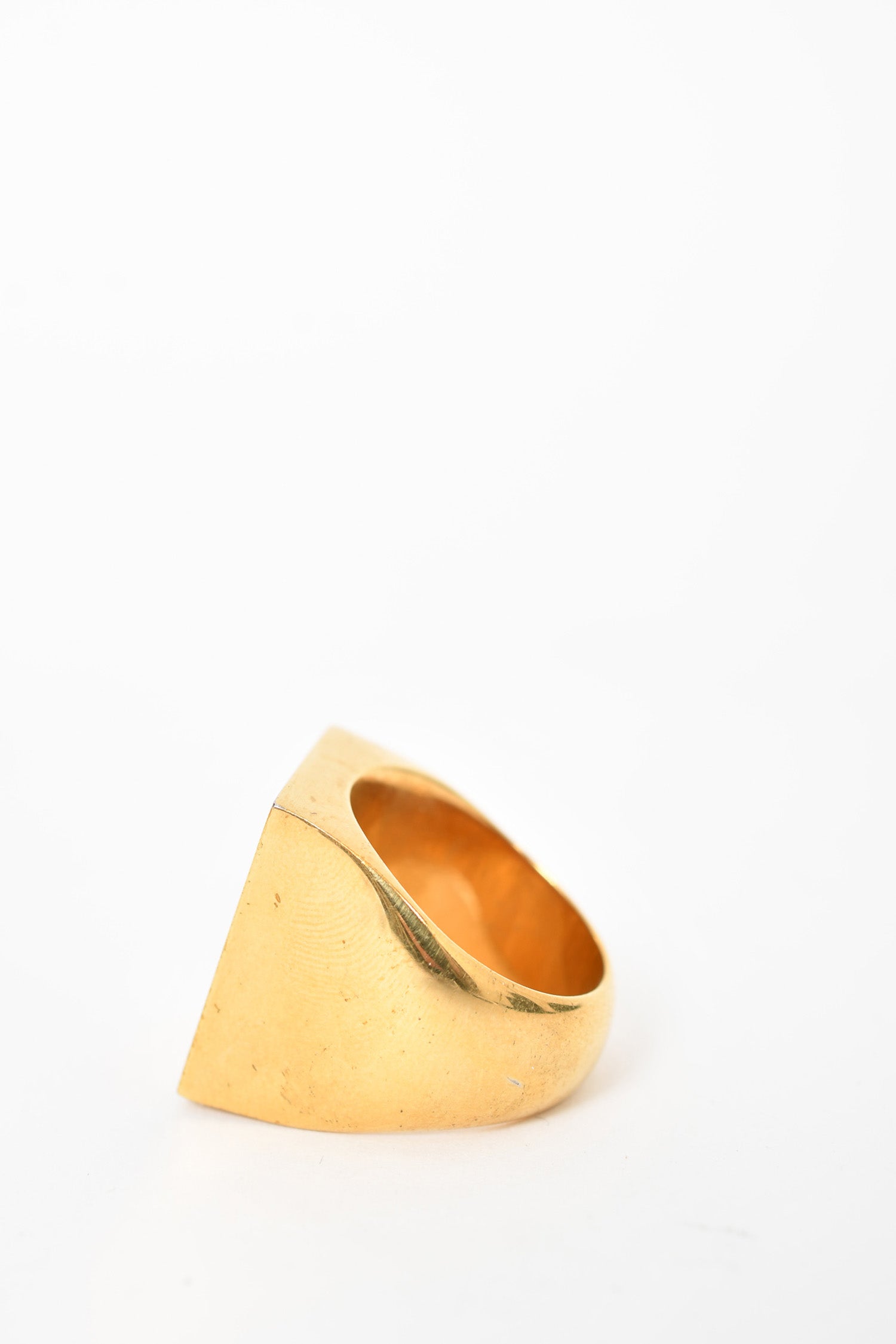 Celine Gold Toned Brass Flat 'Animals' Embossed Signet Ring sz 52