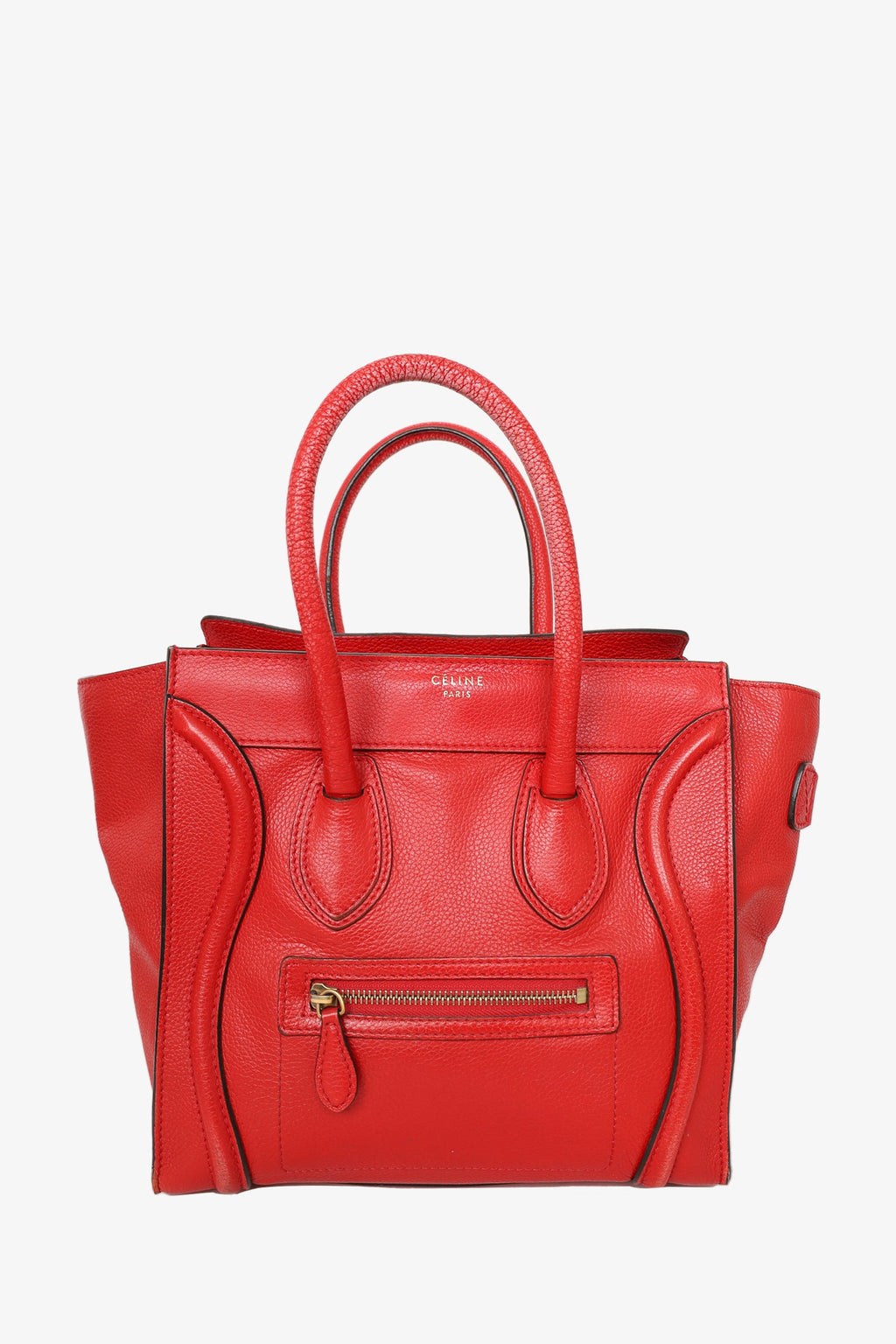 Celine Red Leather Mini Luggage Tote Bag
