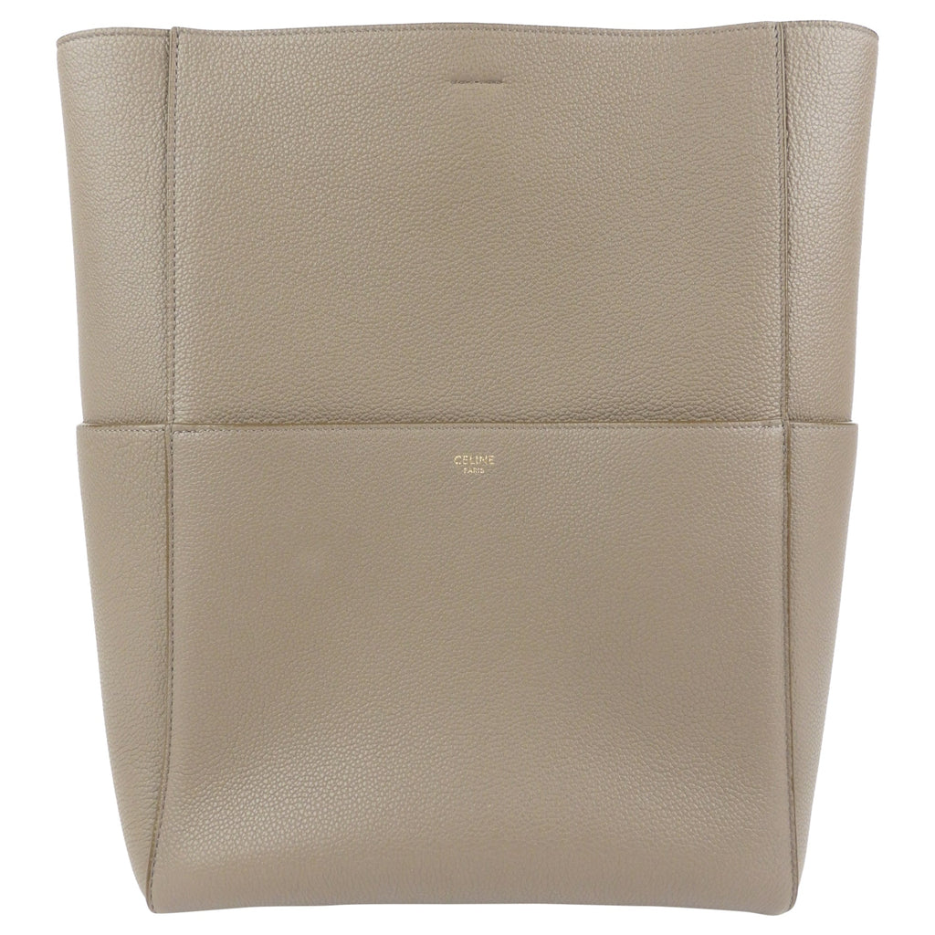 Celine Sangle Seau Taupe Grey Soft Grained Calfskin Leather Shoulder Bag