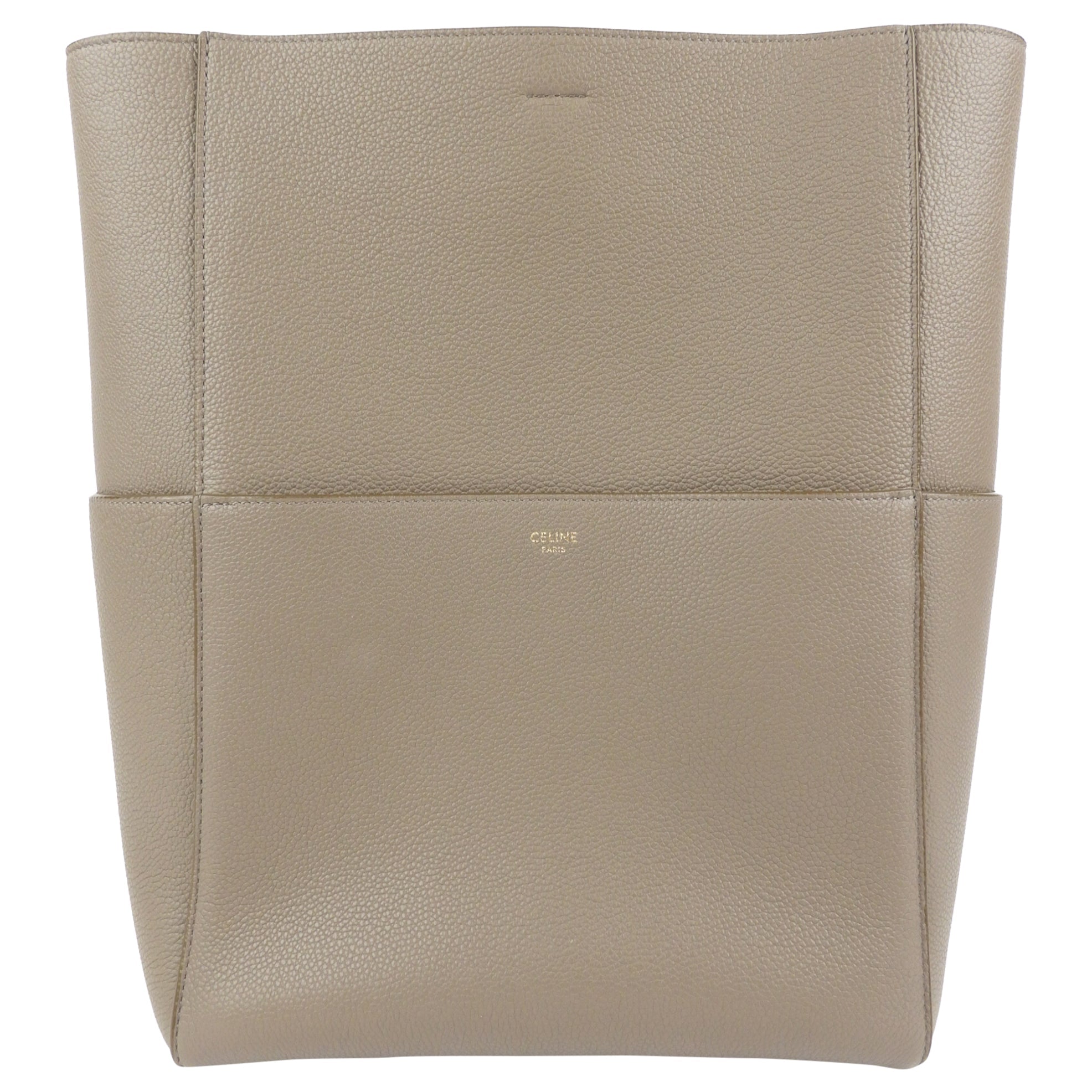 Celine Sangle Seau Taupe Grey Soft Grained Calfskin Leather Shoulder Bag