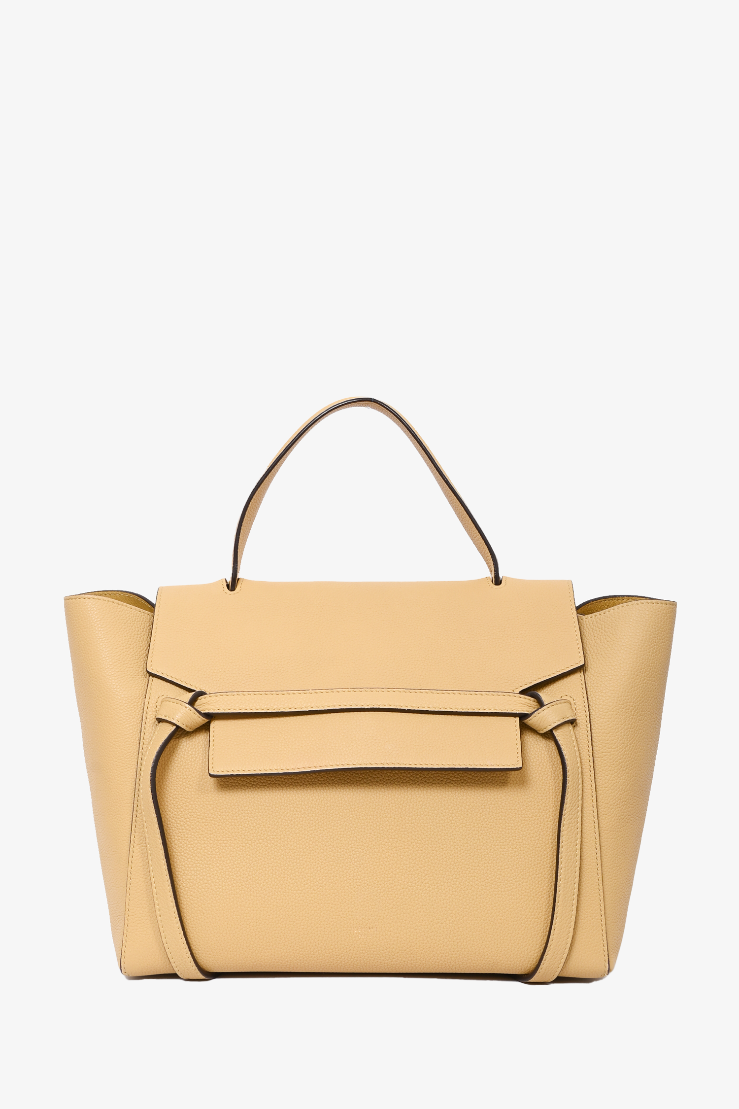 Celine Yellow Leather Belt Top Handle Bag With Detachable Strap