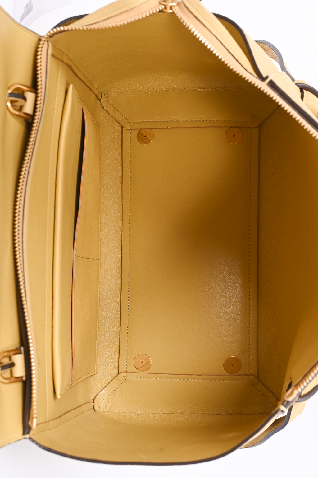 Celine Yellow Leather Belt Top Handle Bag With Detachable Strap