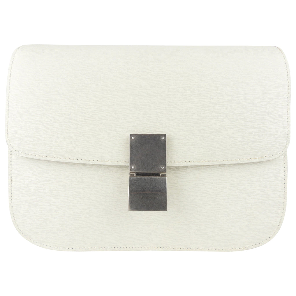Celine White Textured Leather Medium Box Bag