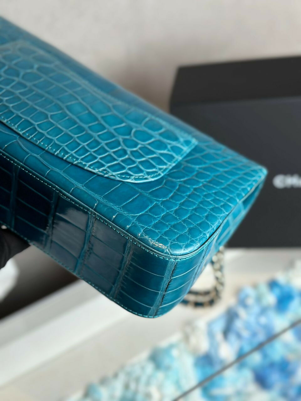 Chanel Vintage Medium Turquoise Crocodile Classic Flap Bag