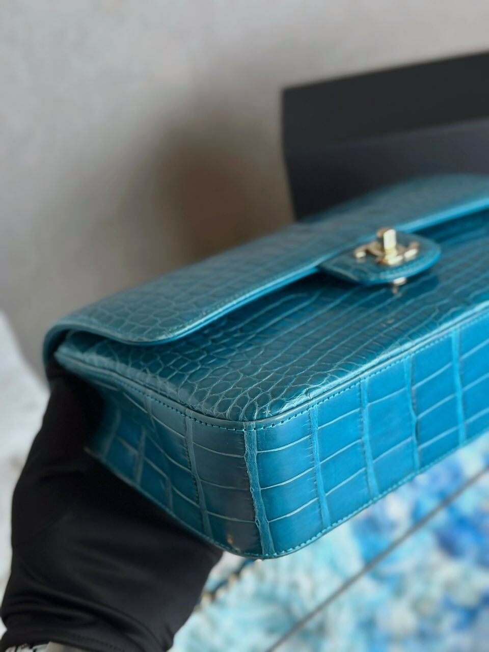 Chanel Vintage Medium Turquoise Crocodile Classic Flap Bag