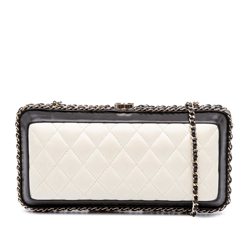 Chanel Bicolor Quilted Lambskin Chain Around Clutch