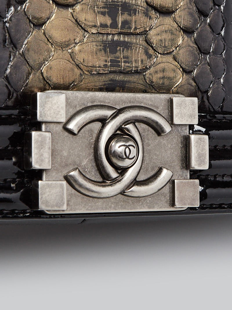 CHANEL PYTHON AND PATENT LEATHER MEDIUM BOY BAG