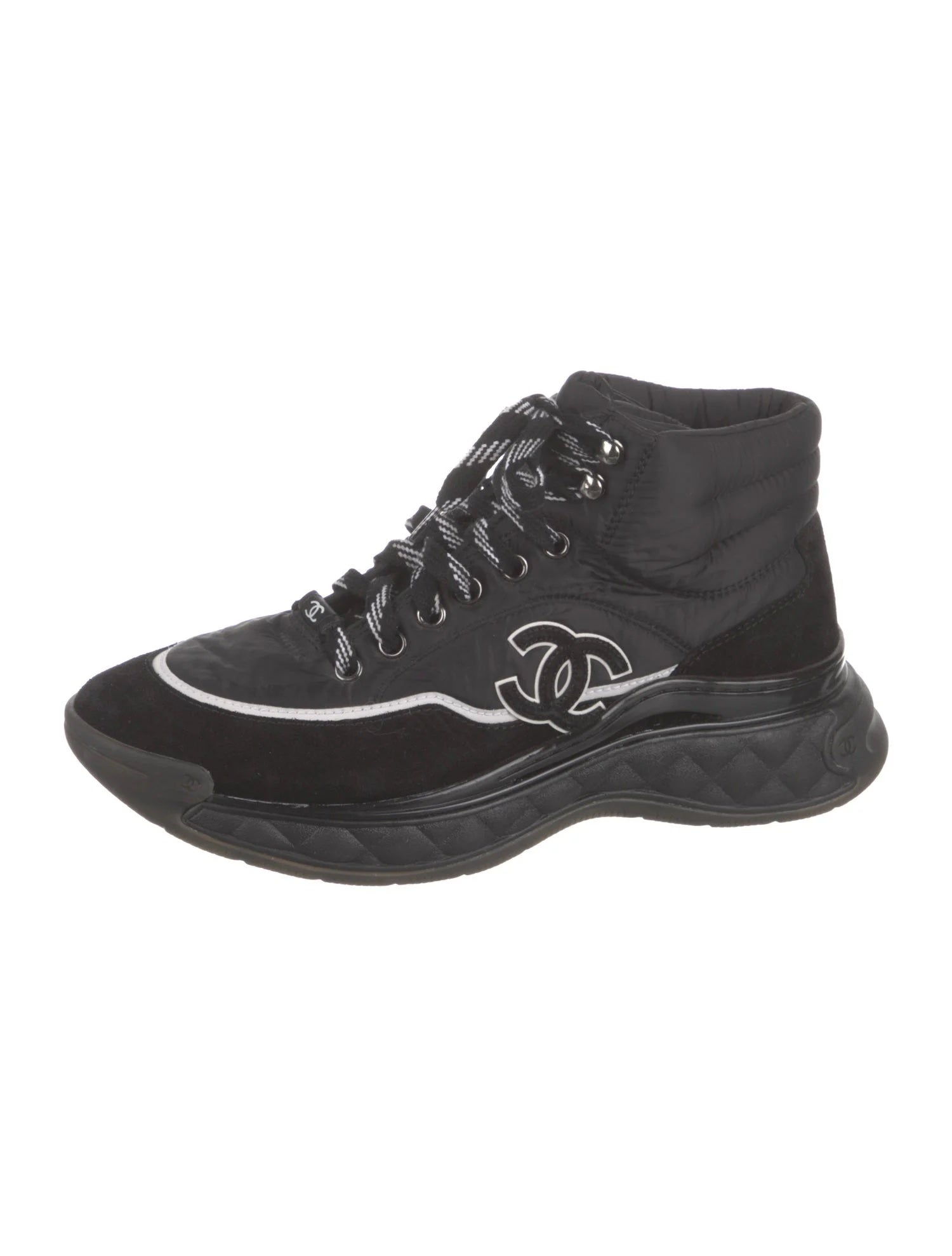 CHANEL MESH CALFSKIN SUEDE HIGH-TOP PLATFORM CC SNEAKERS