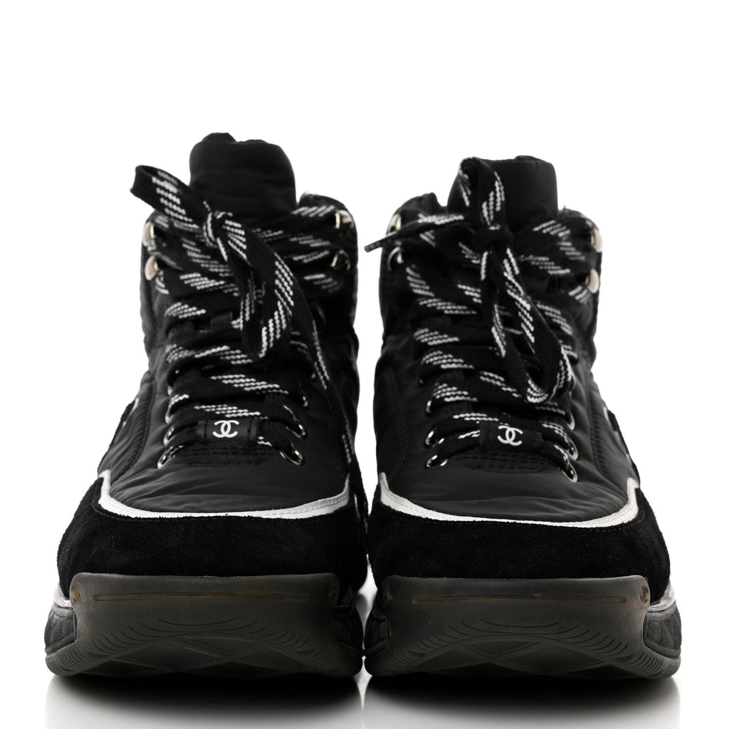 CHANEL MESH CALFSKIN SUEDE HIGH-TOP PLATFORM CC SNEAKERS
