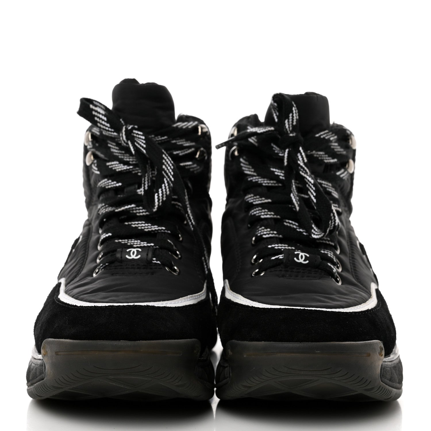 CHANEL MESH CALFSKIN SUEDE HIGH-TOP PLATFORM CC SNEAKERS