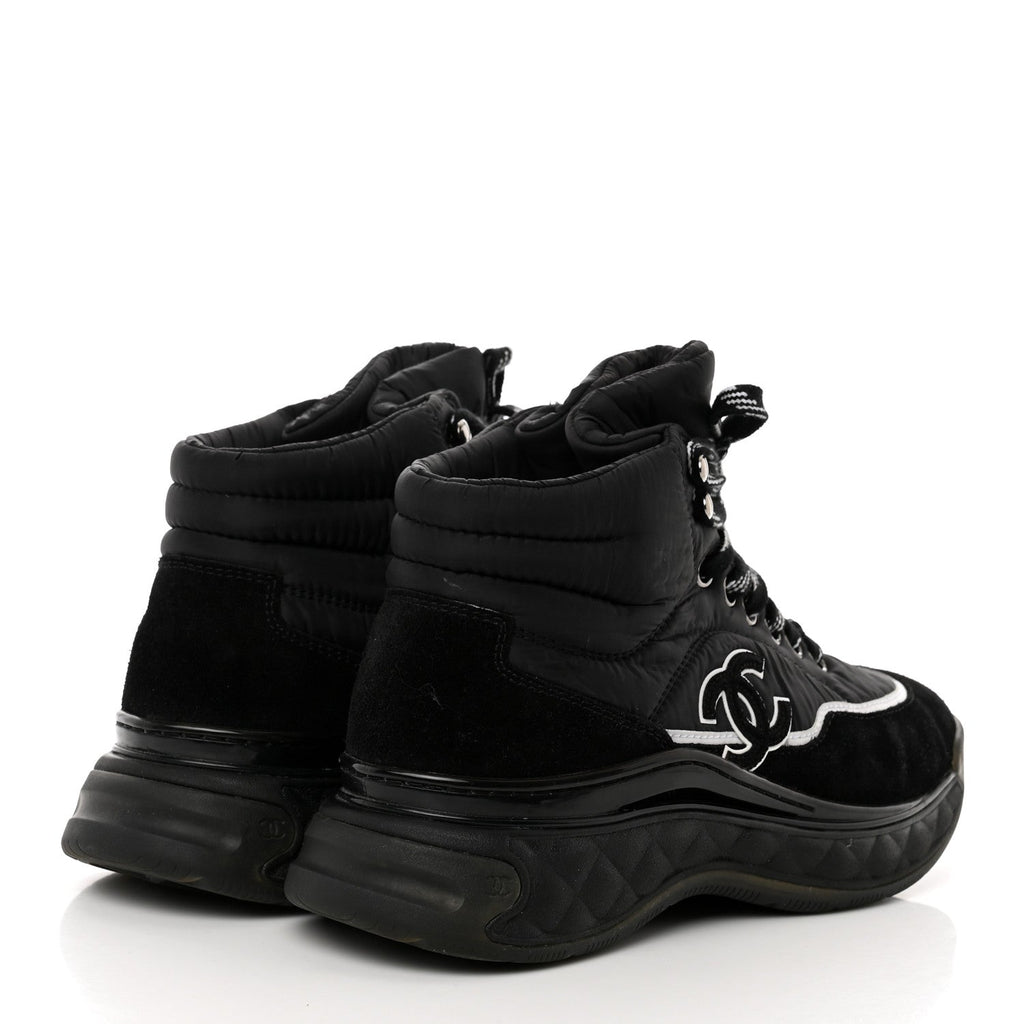 CHANEL MESH CALFSKIN SUEDE HIGH-TOP PLATFORM CC SNEAKERS