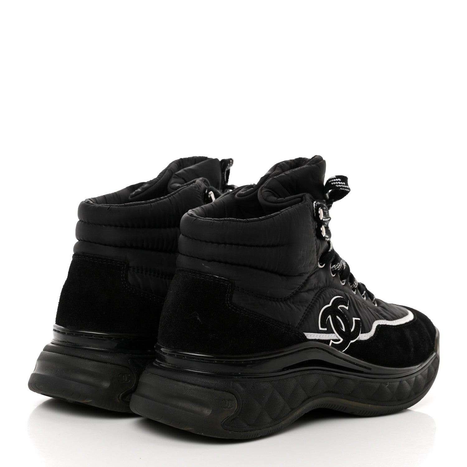 CHANEL MESH CALFSKIN SUEDE HIGH-TOP PLATFORM CC SNEAKERS