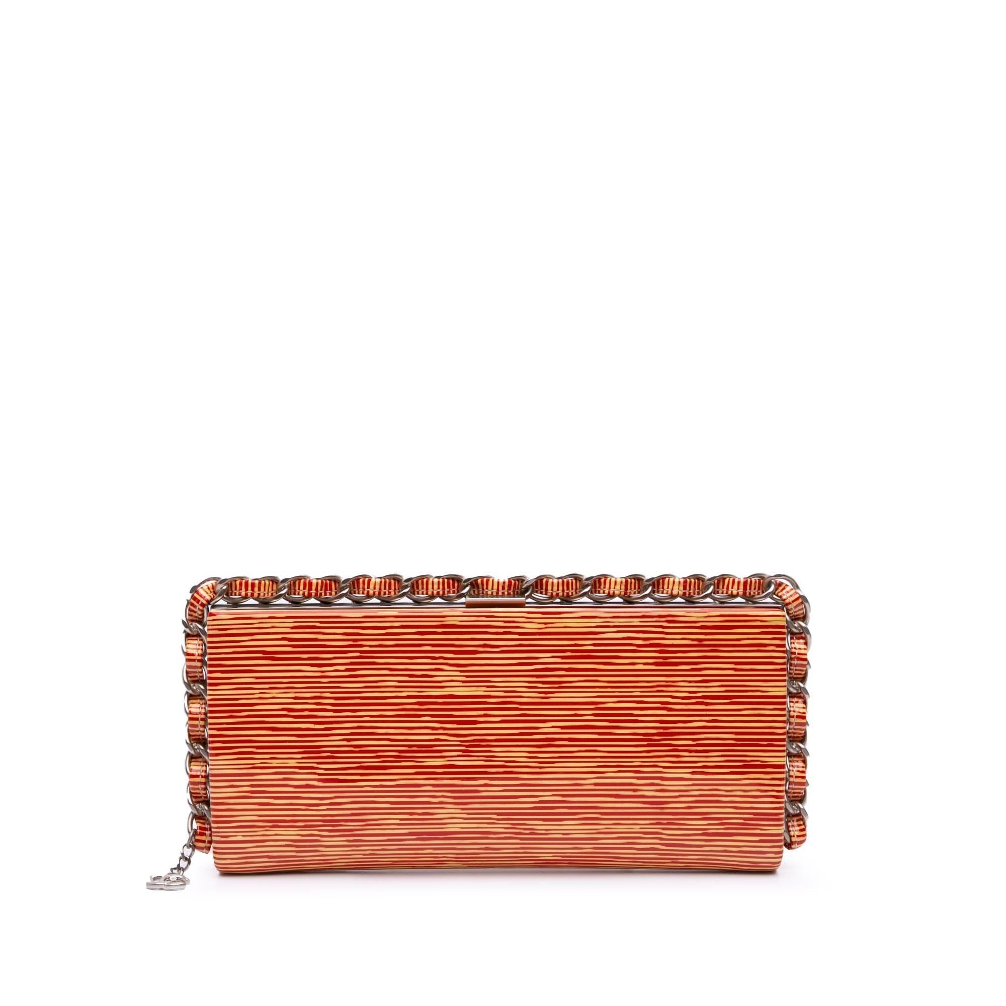 Chanel CC Patent Striped Chain Around Clutch