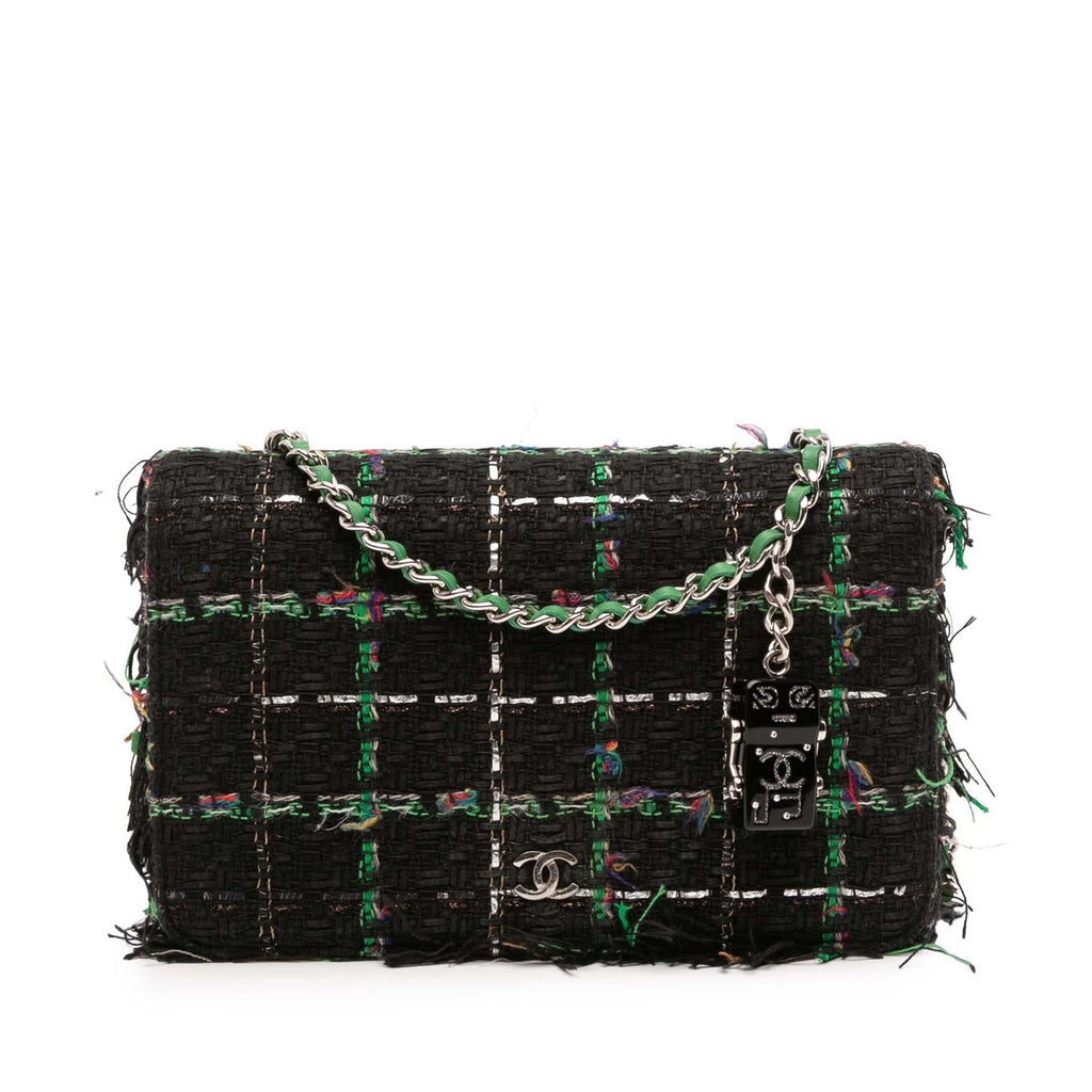 Chanel CC Quilted Boucle Tweed Robot Charm Wallet On Chain