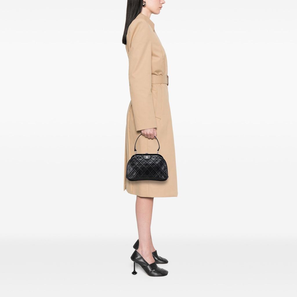 Chanel CC Quilted Lambskin Kiss Lock Frame Top Handle Bag