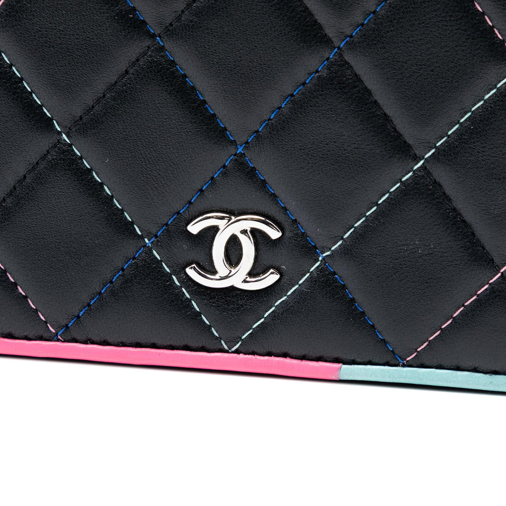 Chanel CC Quilted Lambskin Multicolor Border Full Flap Wallet on Chain