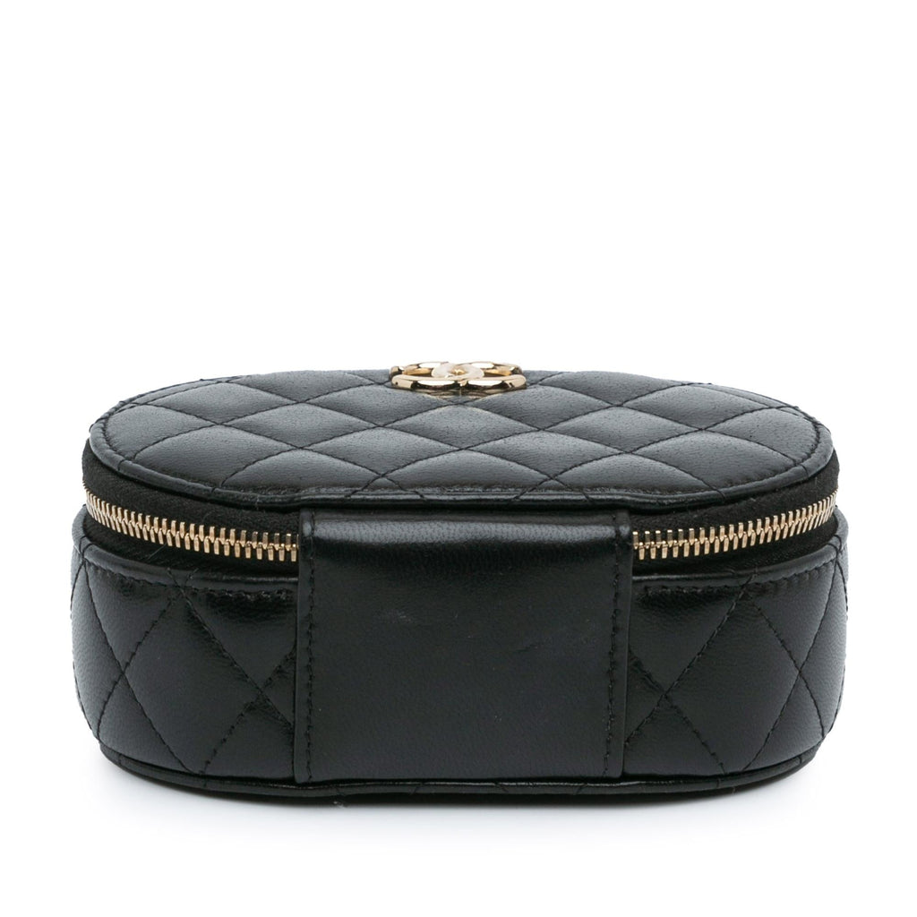 Chanel CC Quilted Lambskin Oval Top Handle Clutch