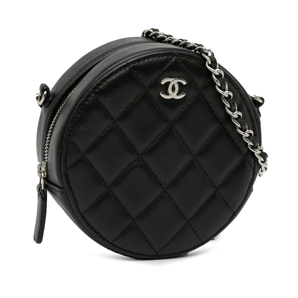 Chanel CC Quilted Lambskin Round Clutch with Chain