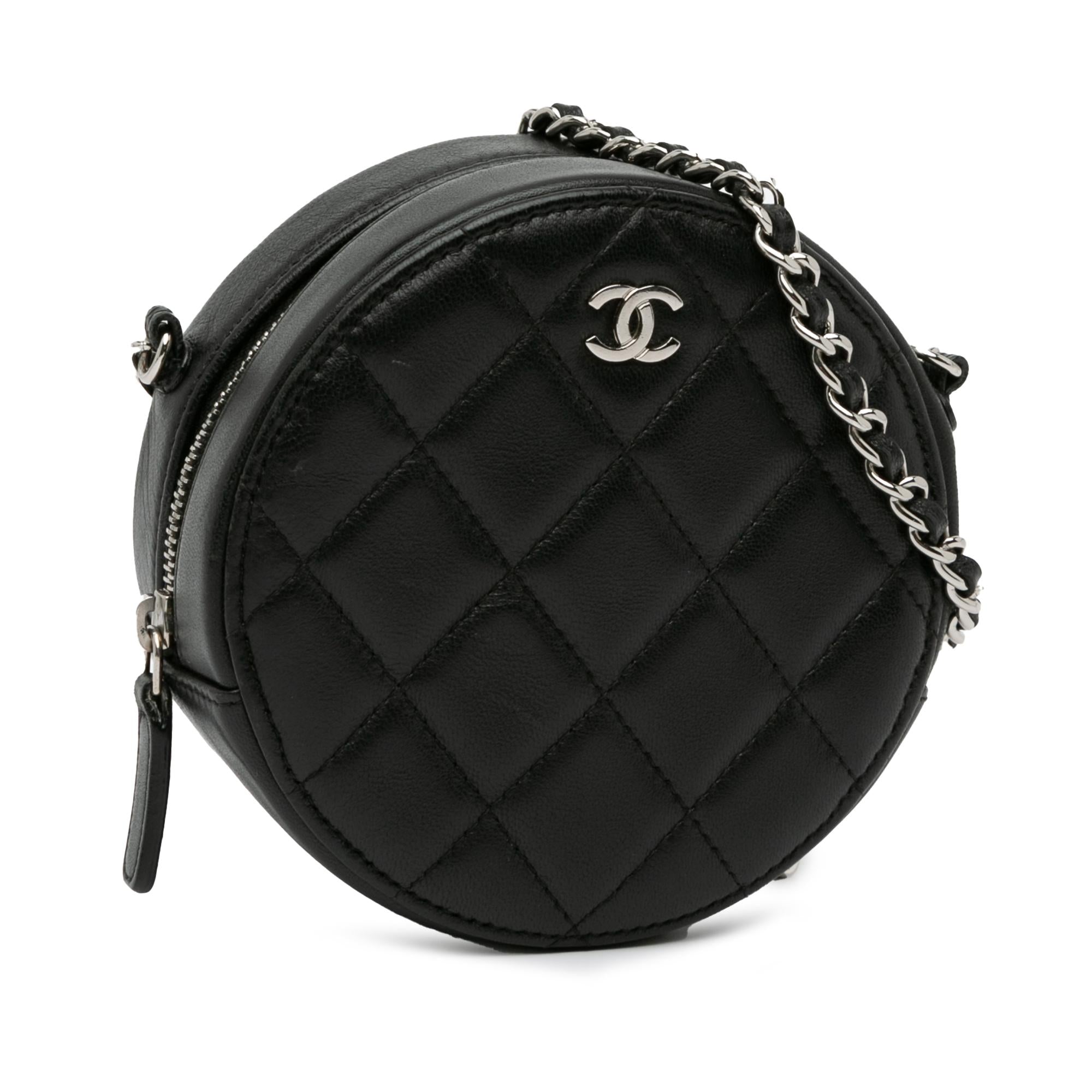Chanel CC Quilted Lambskin Round Clutch with Chain