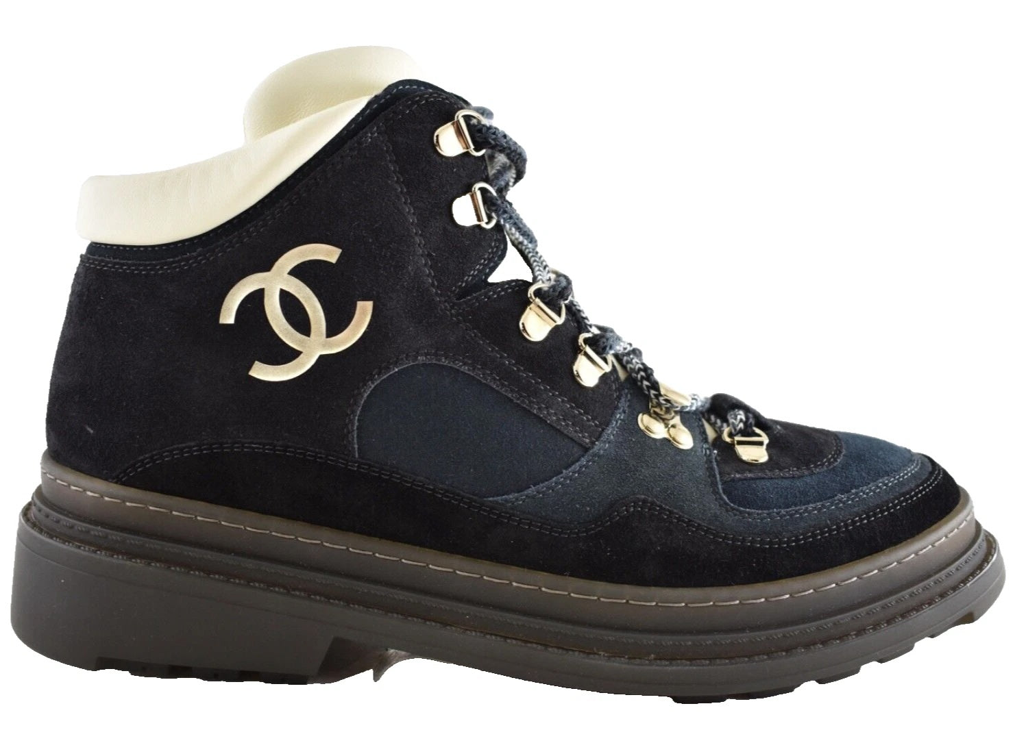 CHANEL CC COMBAT LACE UP ANKLE HIKING SNOW BOOTS