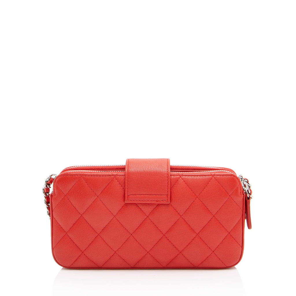 Chanel Calfskin CC Box Double Zip Clutch with Chain