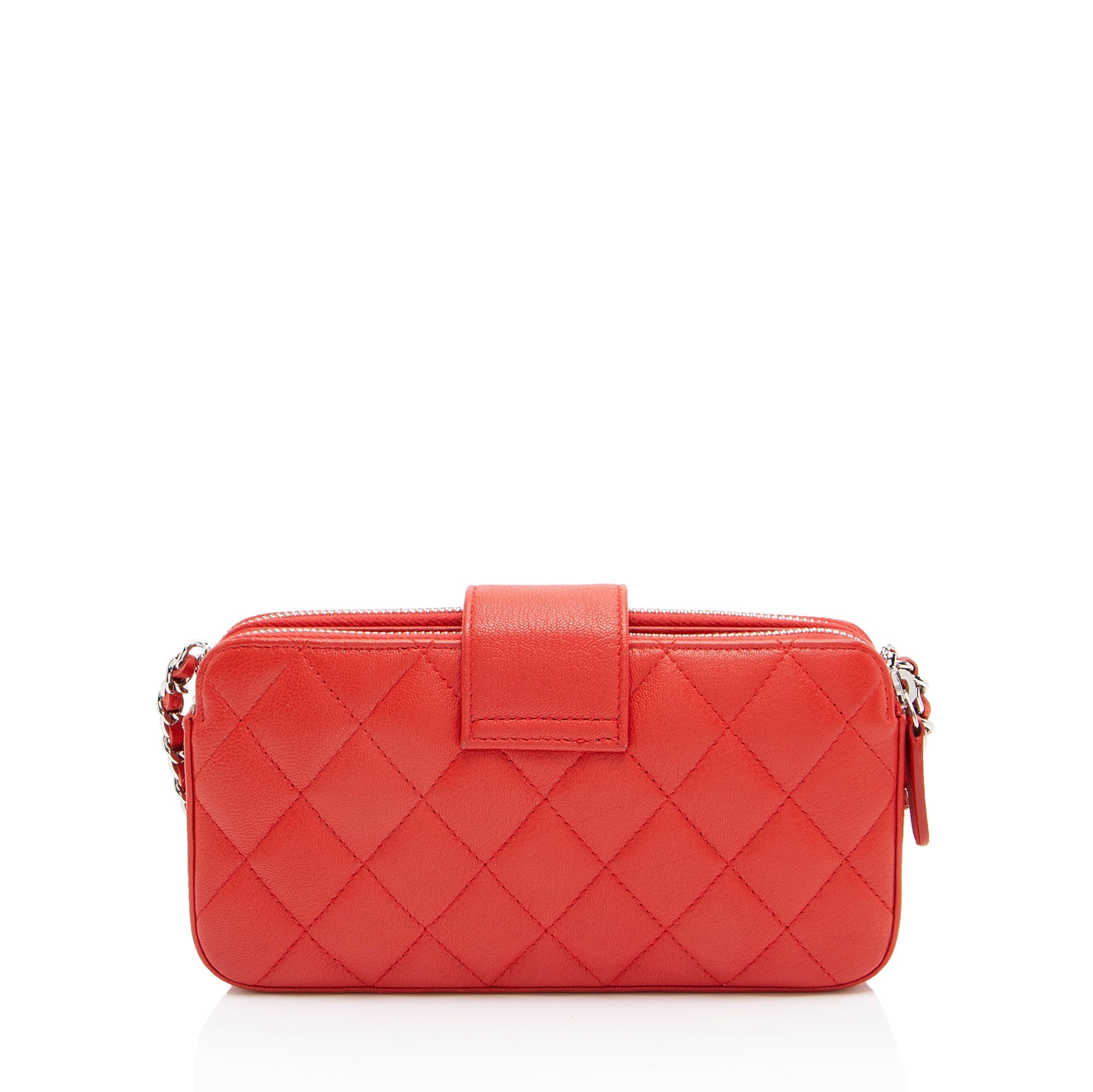Chanel Calfskin CC Box Double Zip Clutch with Chain