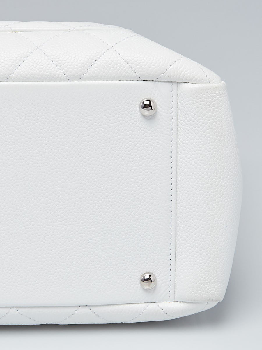 CHANEL WHITE QUILTED CAVIAR GRAND SHOPPER TOTE BAG