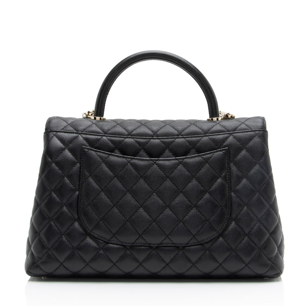 Chanel Caviar Leather Coco Top Handle Medium Flap Bag (SHF-xxvlCu)