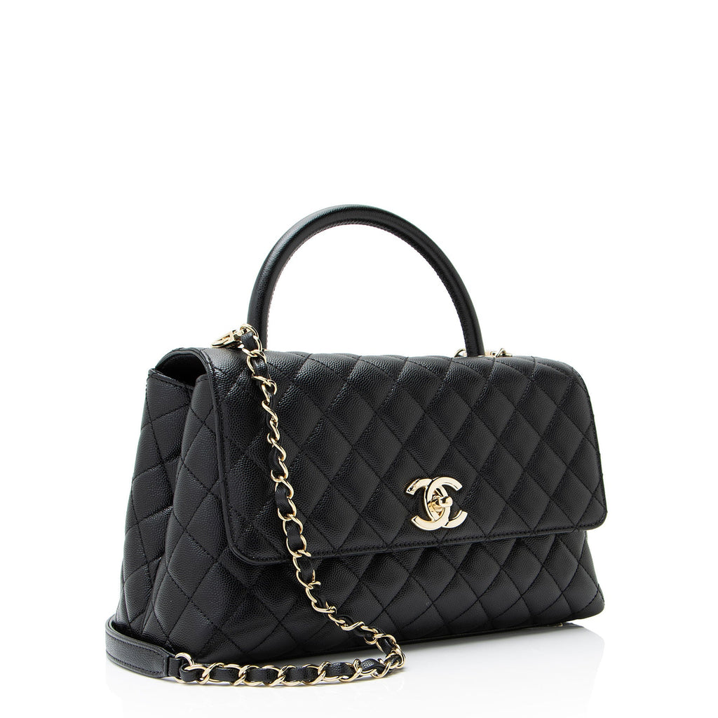 Chanel Caviar Leather Coco Top Handle Small Flap Bag