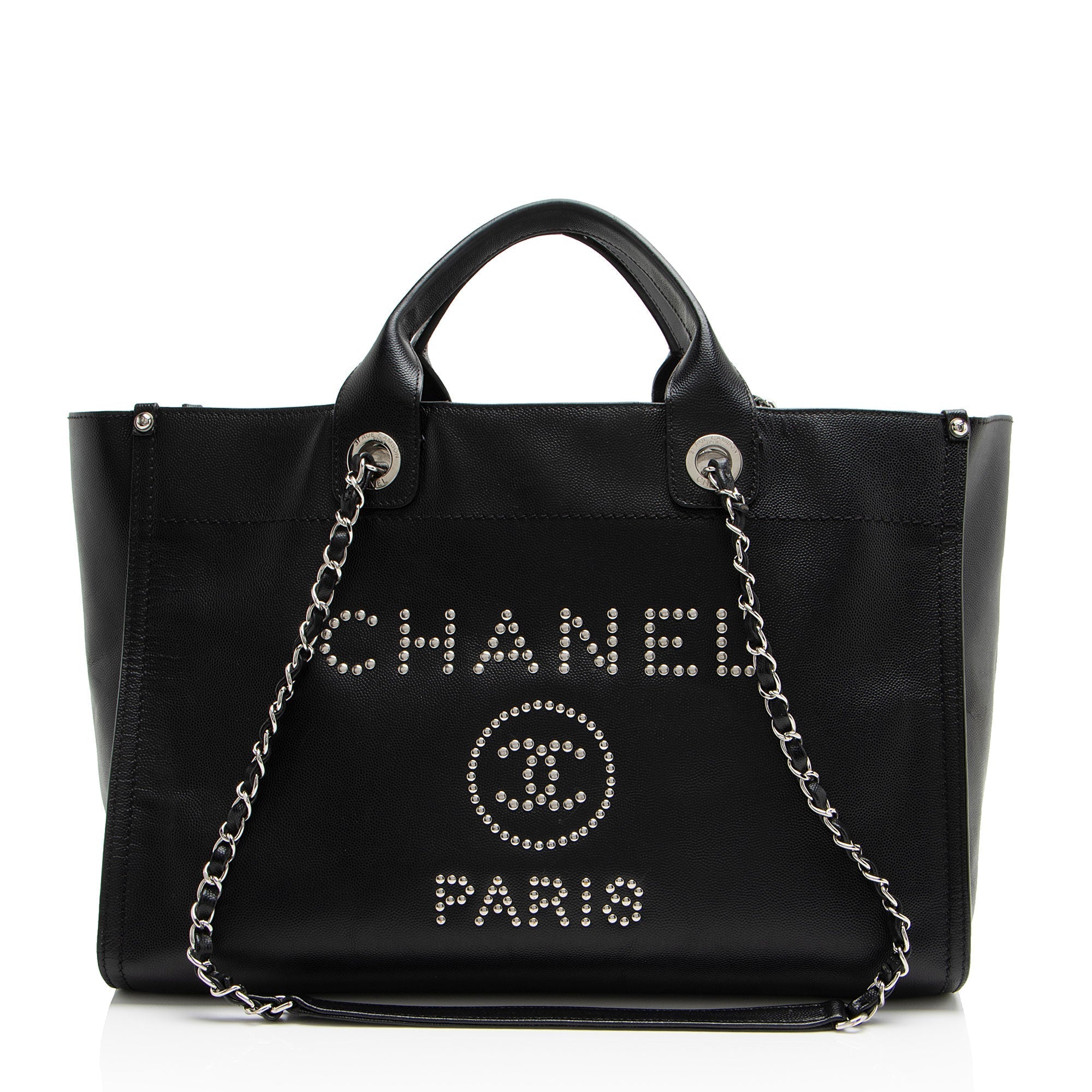 Chanel Caviar Leather Studded Deauville Large Tote