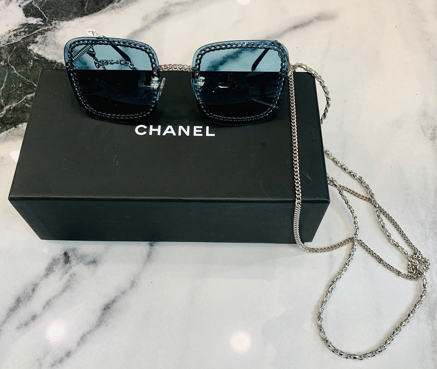 Chanel Blue Chain Square Tinted Sunglasses