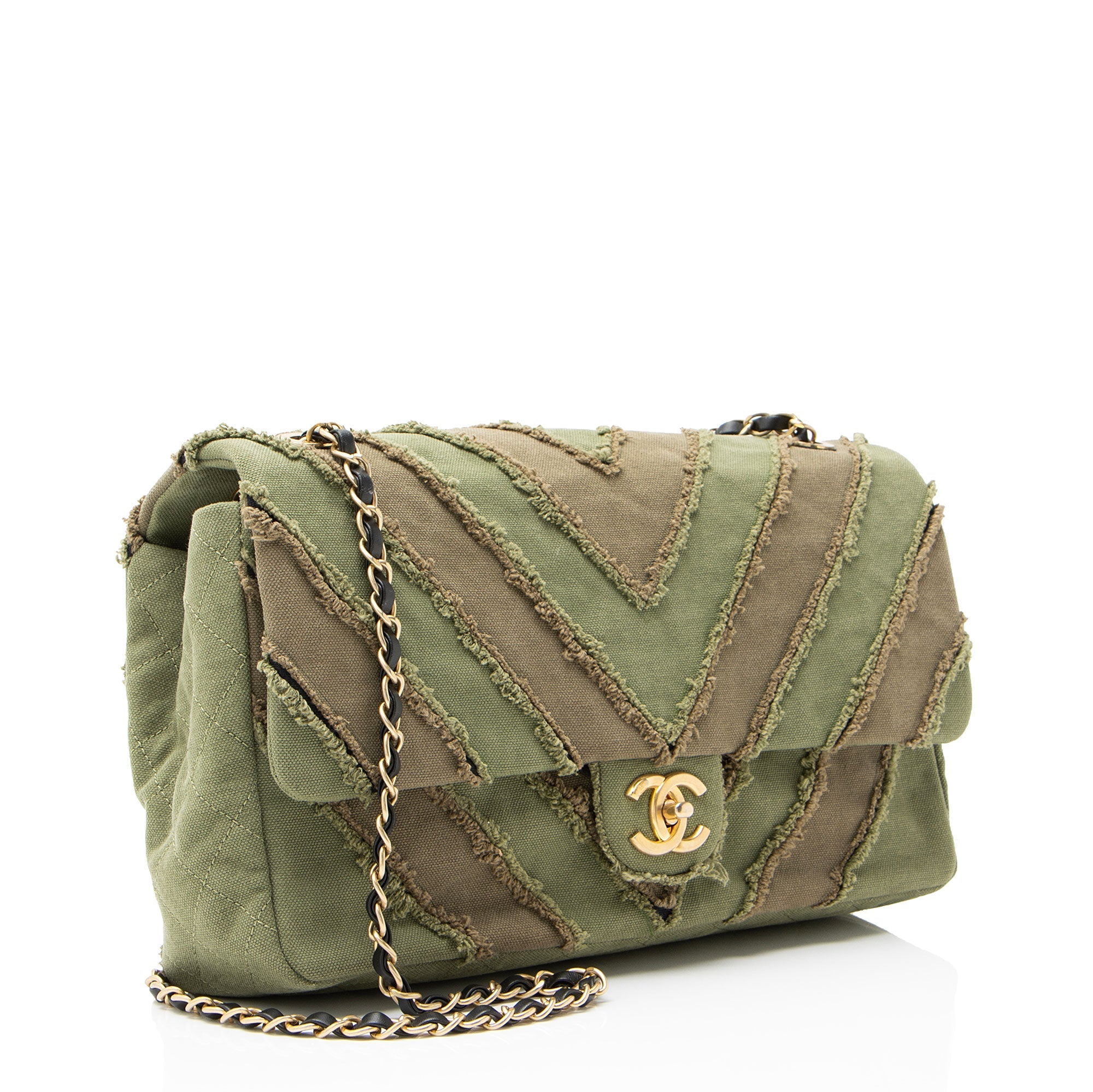 Chanel Chevron Canvas Patchwork Cuba CC Maxi Flap Bag