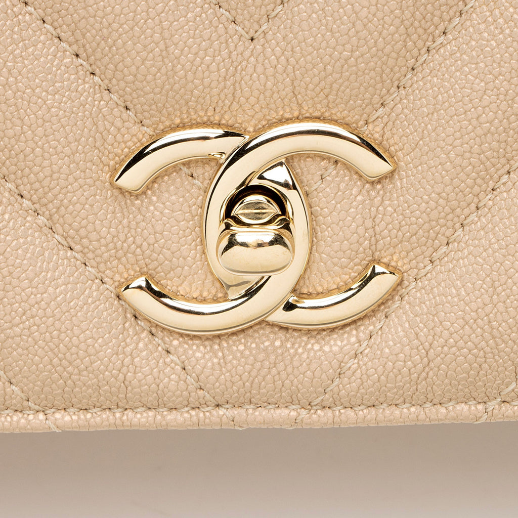 Chanel Chevron Metallic Caviar Leather Statement Small Flap Bag