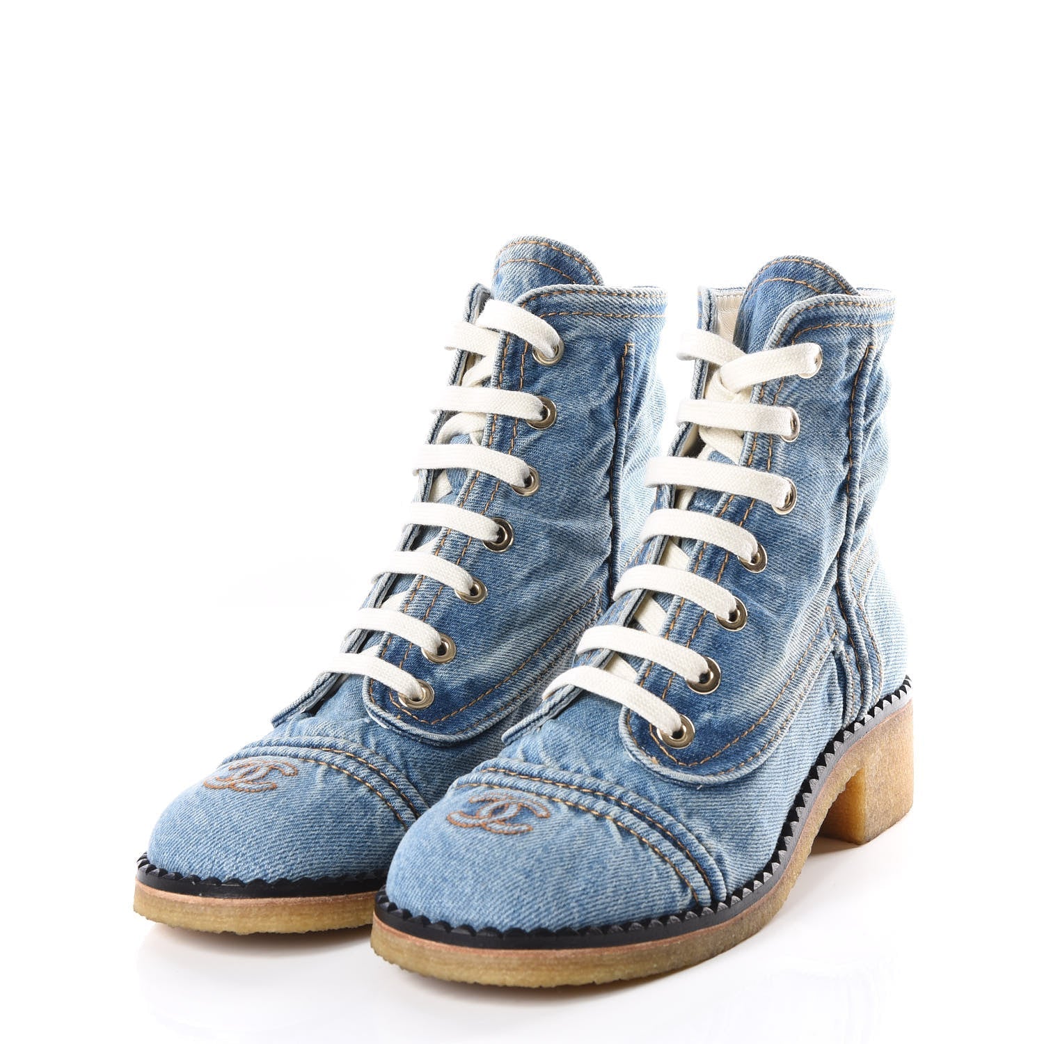 CHANEL DENIM LACE UP COMBAT BOOTIES