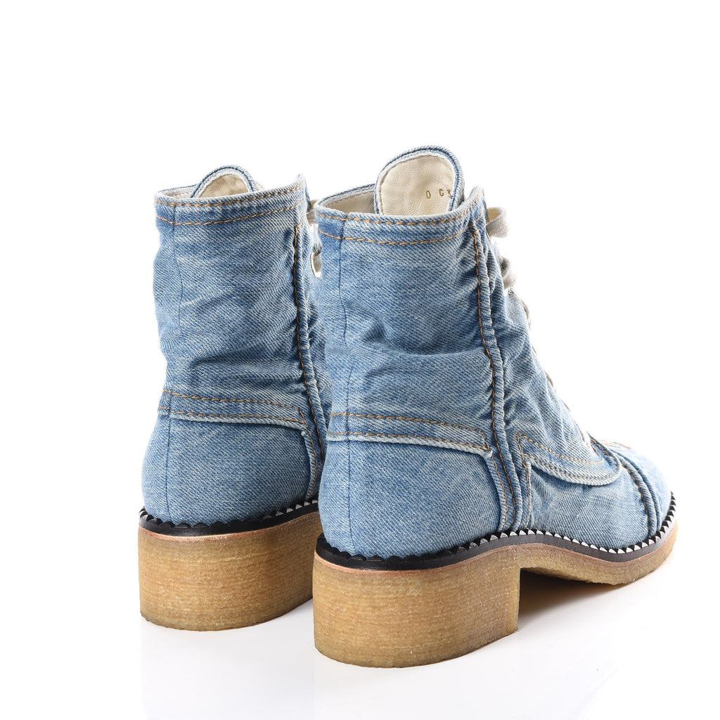 CHANEL DENIM LACE UP COMBAT BOOTIES