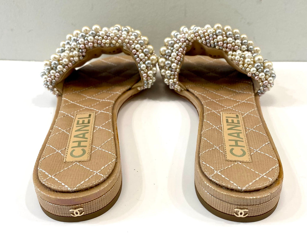 CHANEL FAUX PEARL FLAT MULES