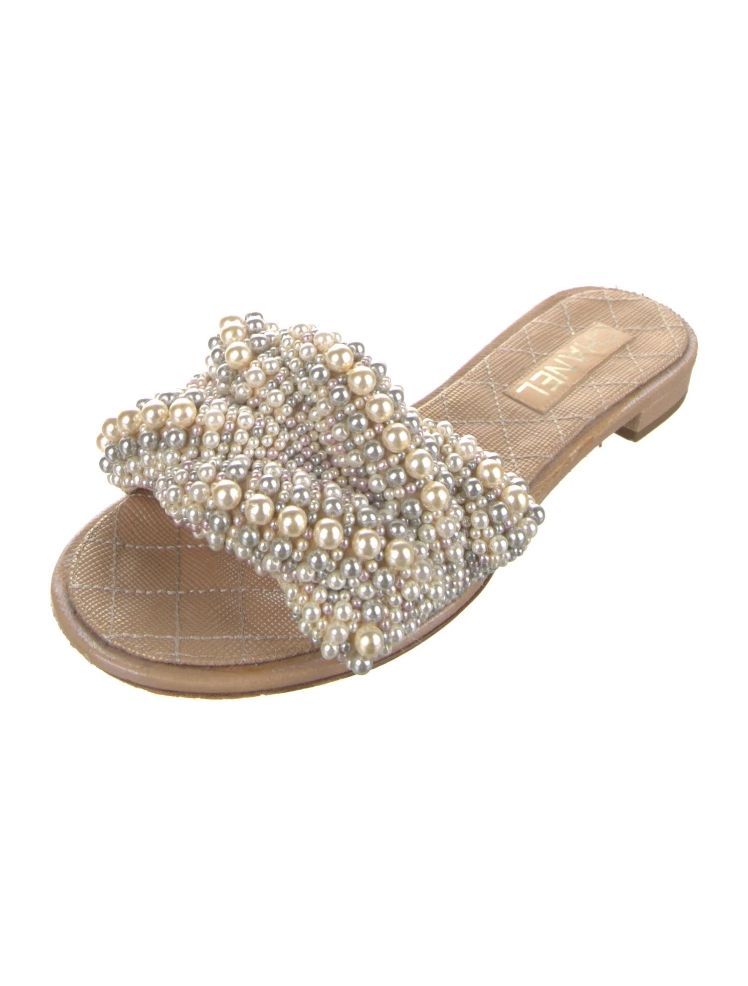 CHANEL FAUX PEARL FLAT MULES