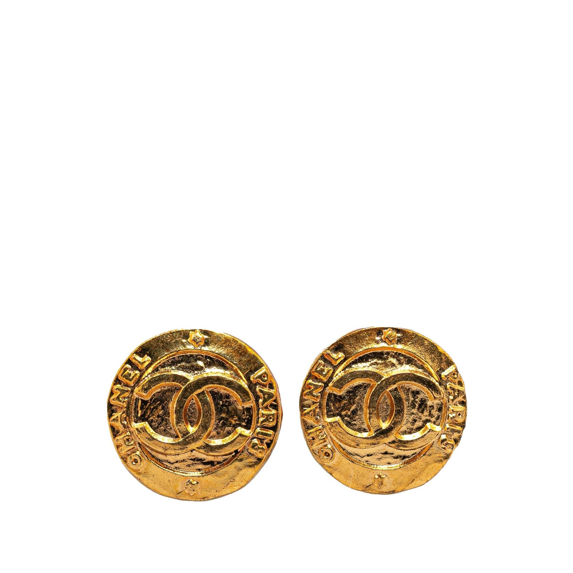 Chanel Gold Plated CC Round Clip On Earrings