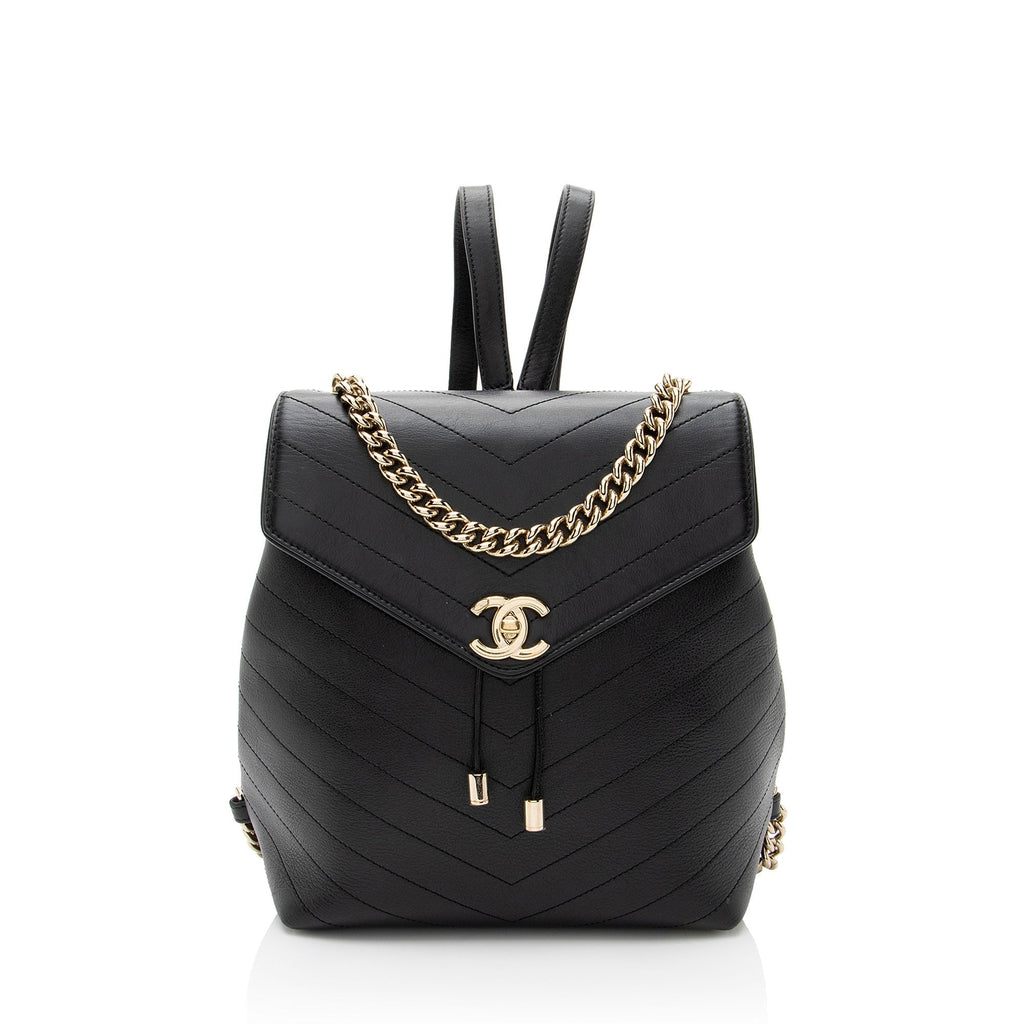 Chanel Chevron Grained Calfskin CC Backpack