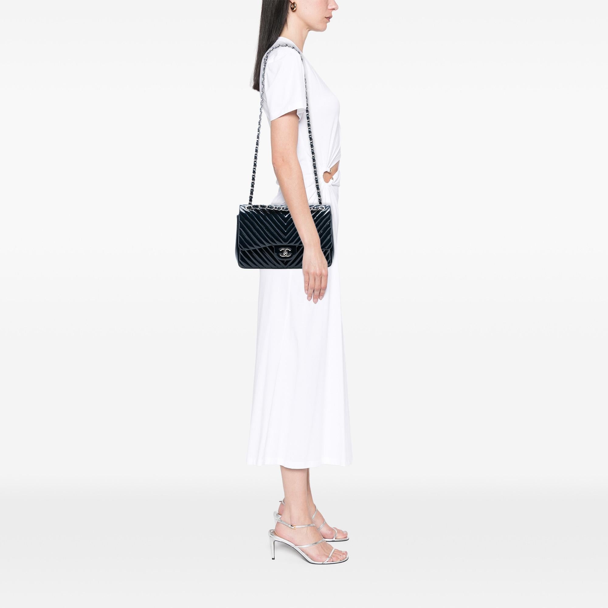 Chanel Jumbo Classic Chevron Patent Double Flap