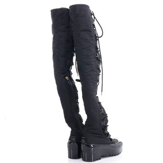 CHANEL CC LACE-UP KNEE HIGH SNOW BOOTS