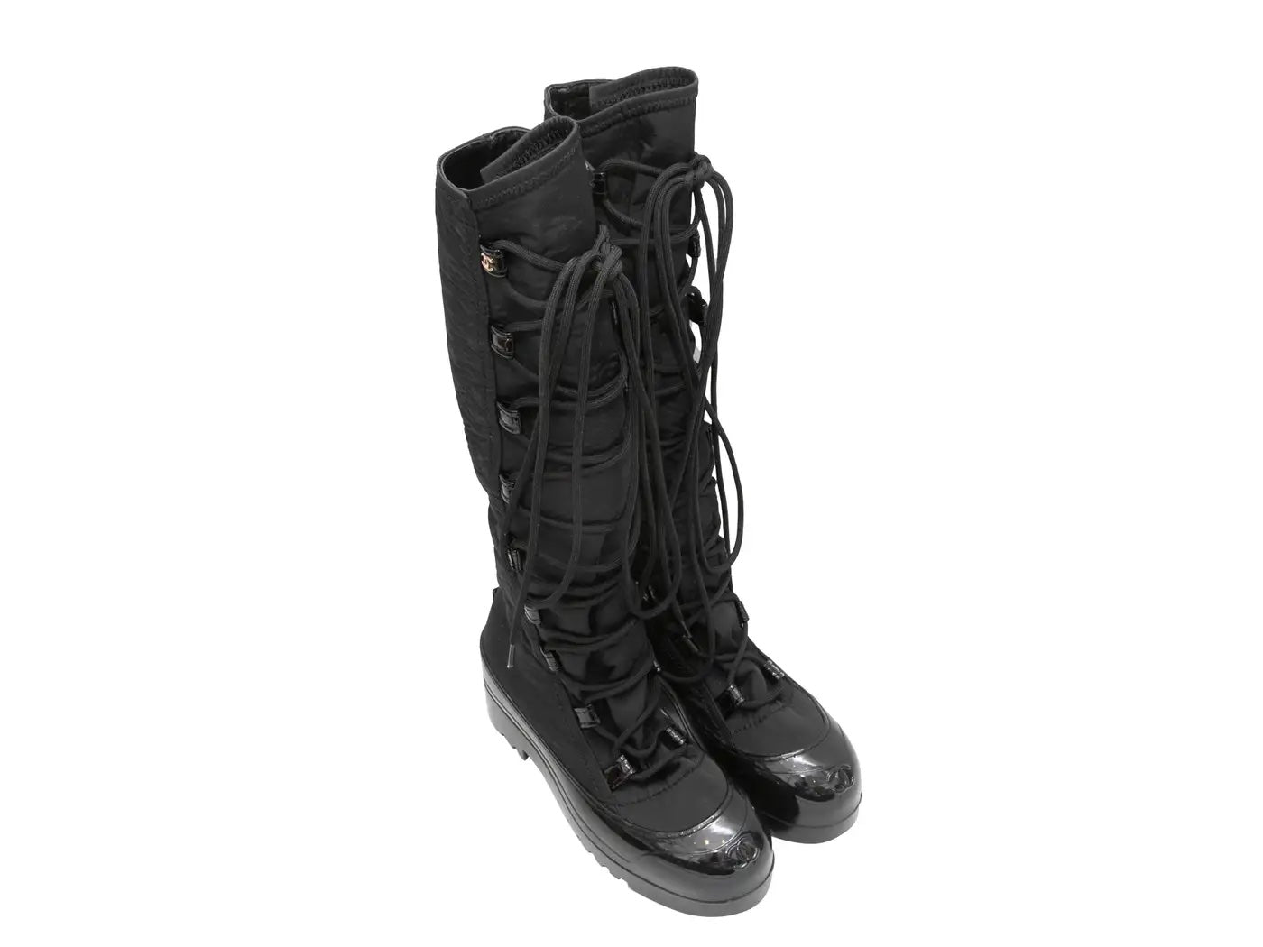 CHANEL CC LACE-UP KNEE HIGH SNOW BOOTS